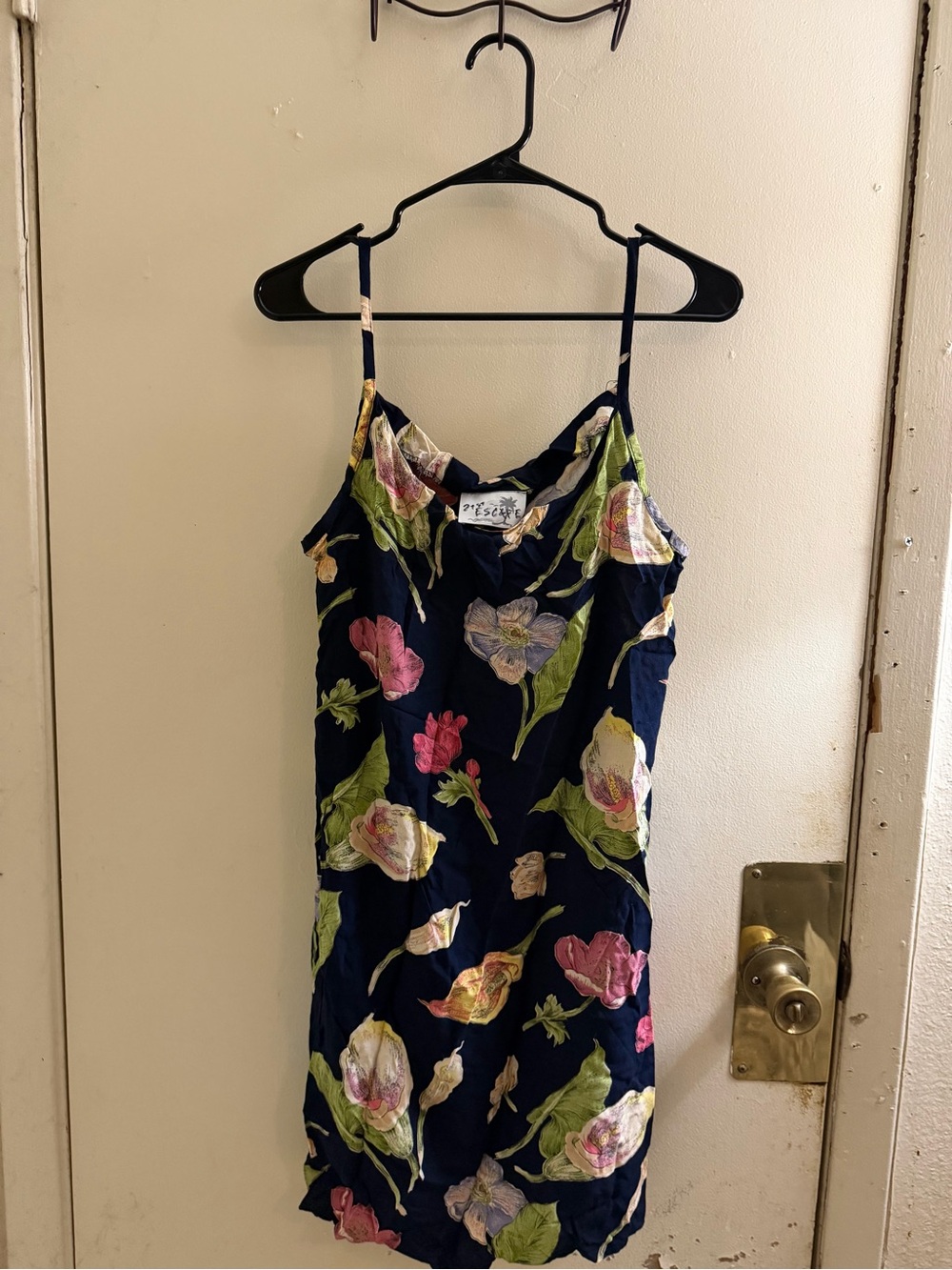 Navy Floral Slip Mini Dress with Spaghetti Straps